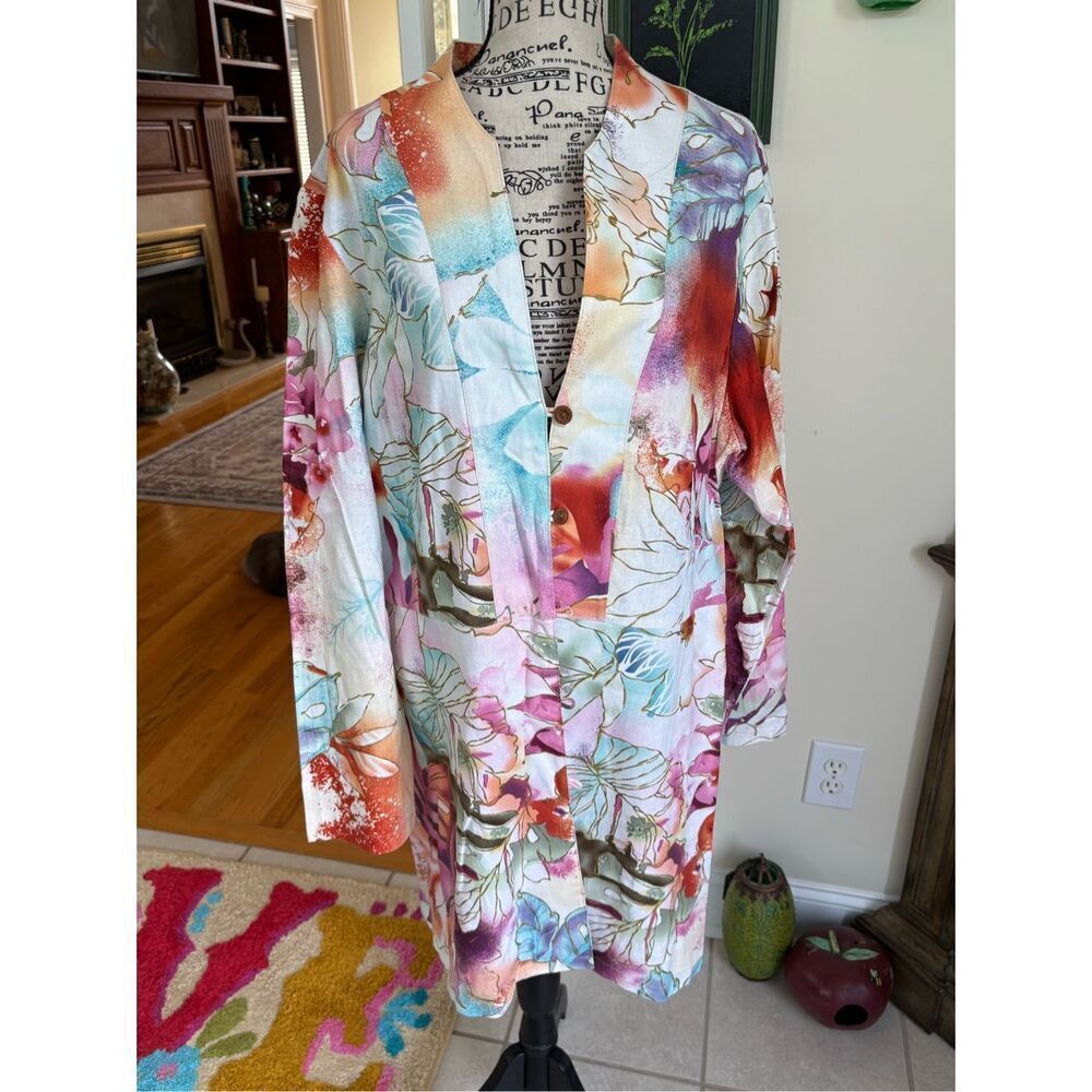 Coldwater Creek jacket colorful watercolor floral linen blend NWT